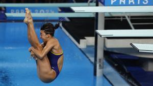 La española Valeria Antolino compite en la seminfinal de trampolín 3m femenino en el marco de los Juegos Olímpicos París 2024