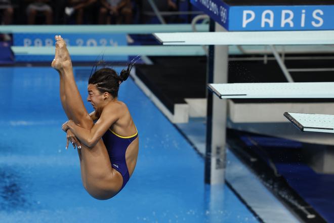 La española Valeria Antolino compite en la seminfinal de trampolín 3m femenino en el marco de los Juegos Olímpicos París 2024