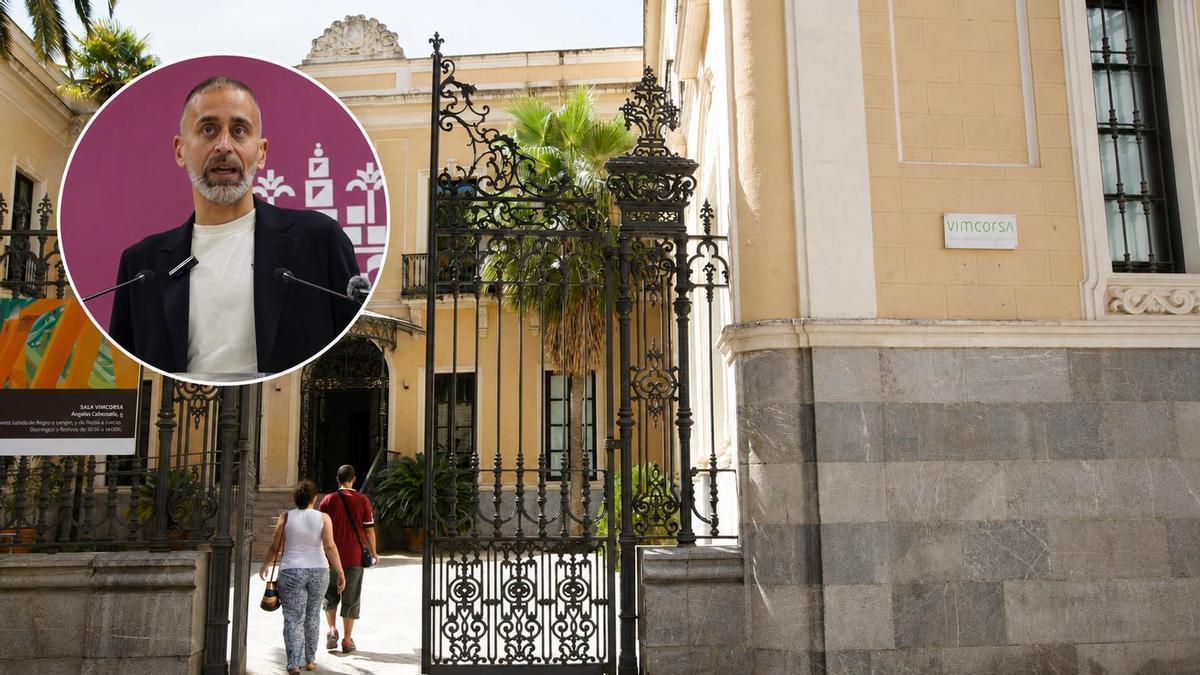 El concejal socialista Ángel Ortiz y la sede de Vimcorsa.