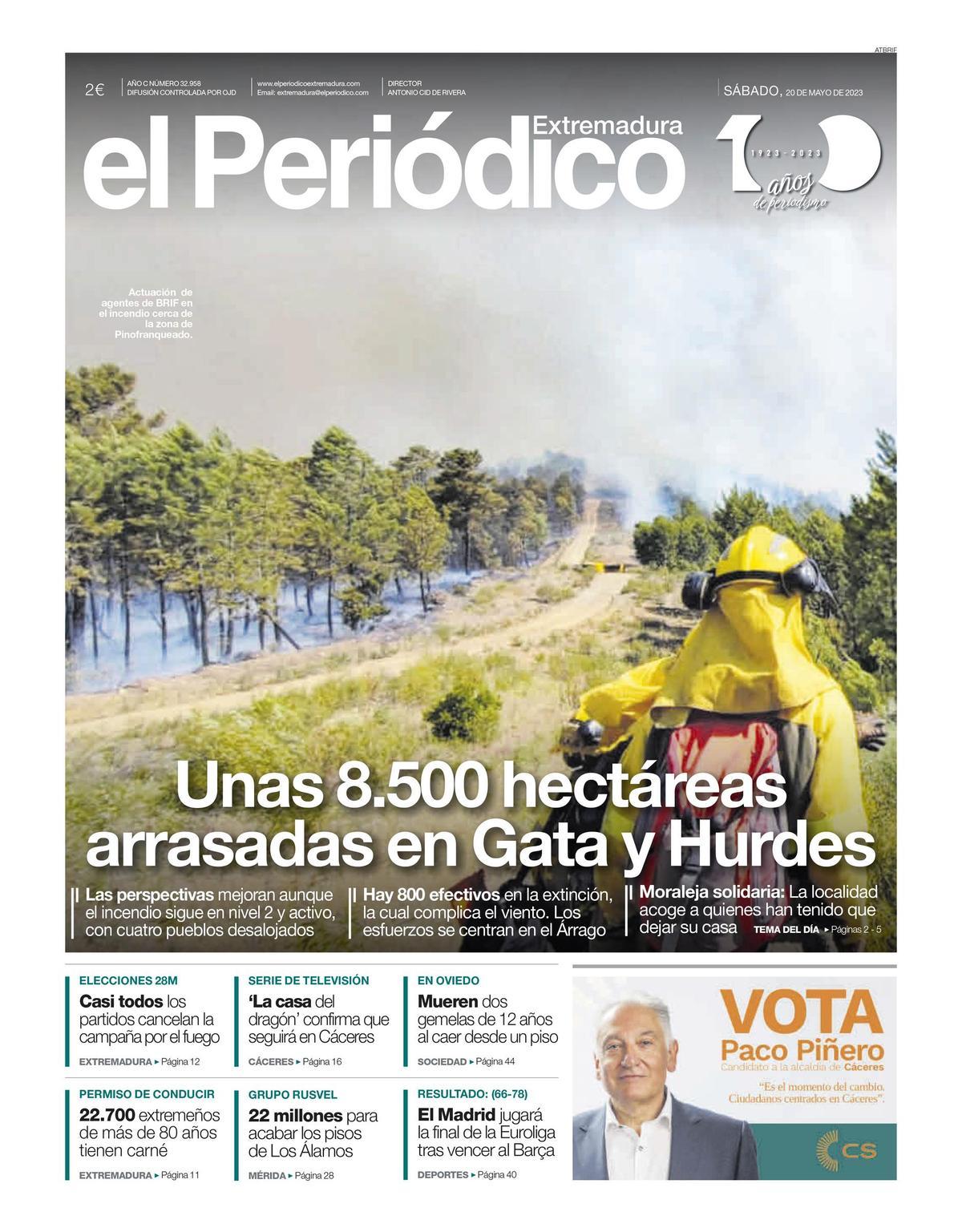 Portada de este diario en el último gran incendio, antes del actual, en el año 2023.