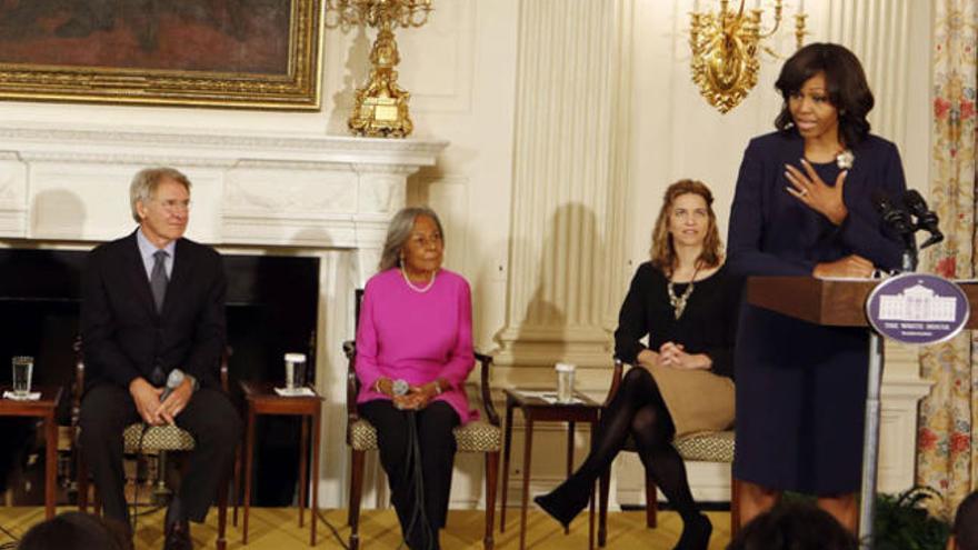 Michelle Obama junto a Harrison Ford en la Casa Blanca
