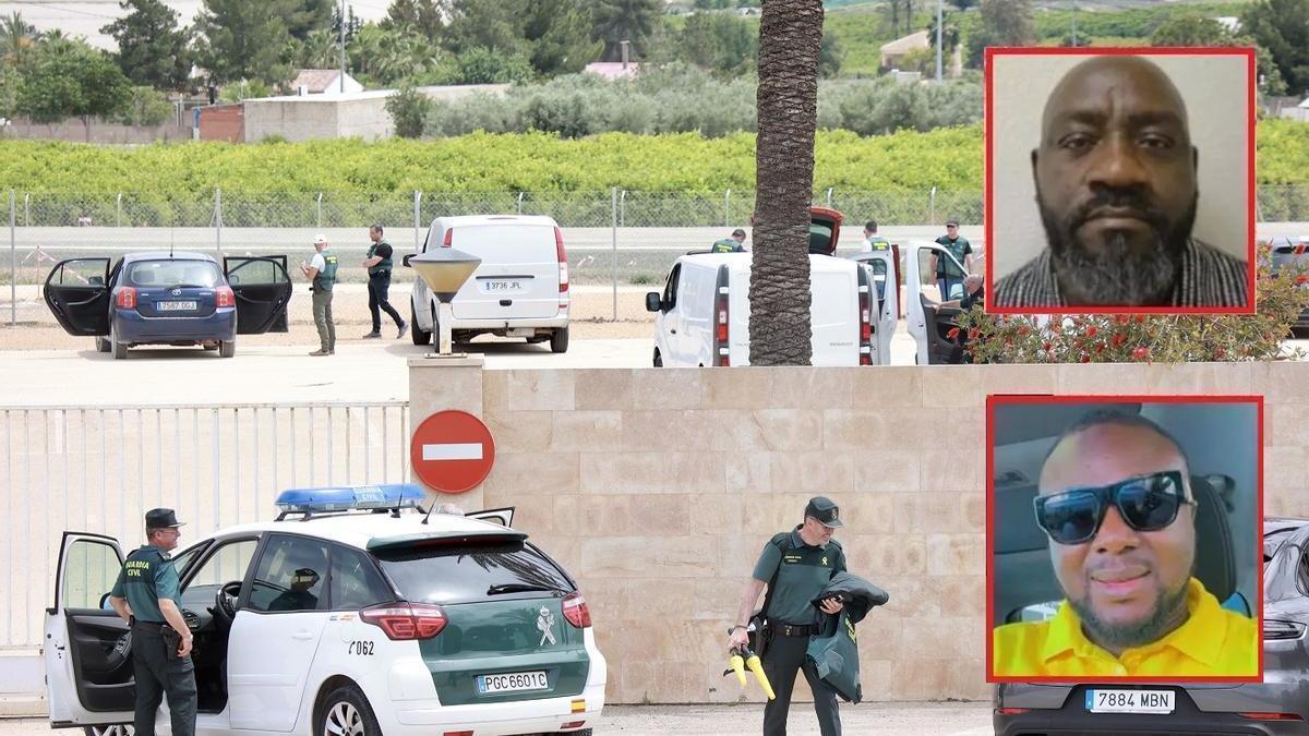 Agentes de la Guardia Civil y, en las fotos pequeñas, los dos desaparecidos.
