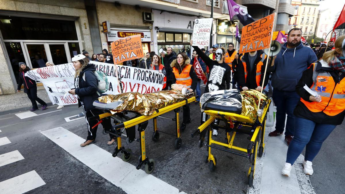 Manifestación del sector del transporte sanitario en Zaragoza, hace unos meses.