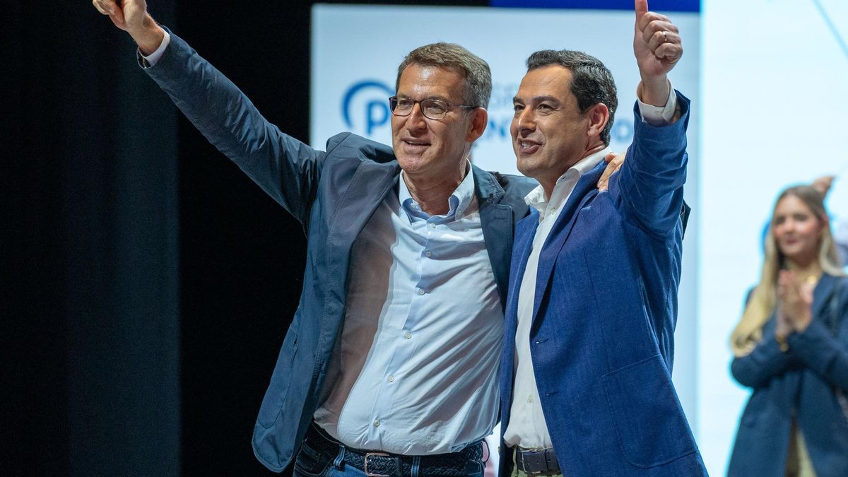 Feijóo y Moreno durante el mitin de la campaña celebrado el sábado en Sevilla.