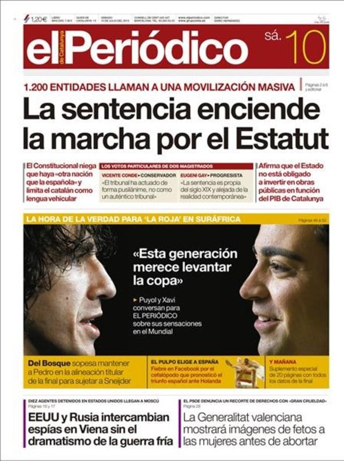 Portada del 10 de julio del 2010.