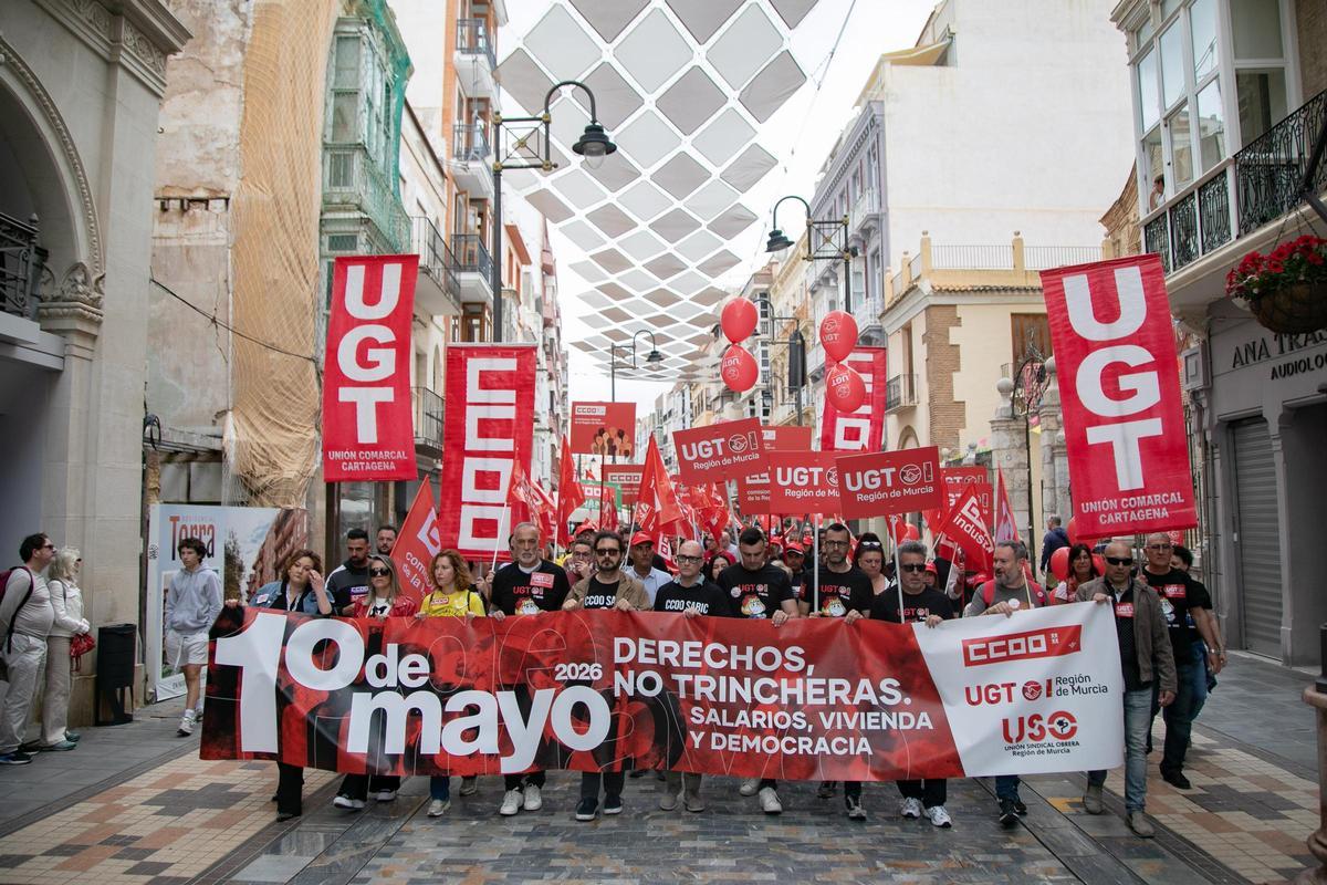 La manifestación por el Día del Trabajador en Cartagena, en imágenes