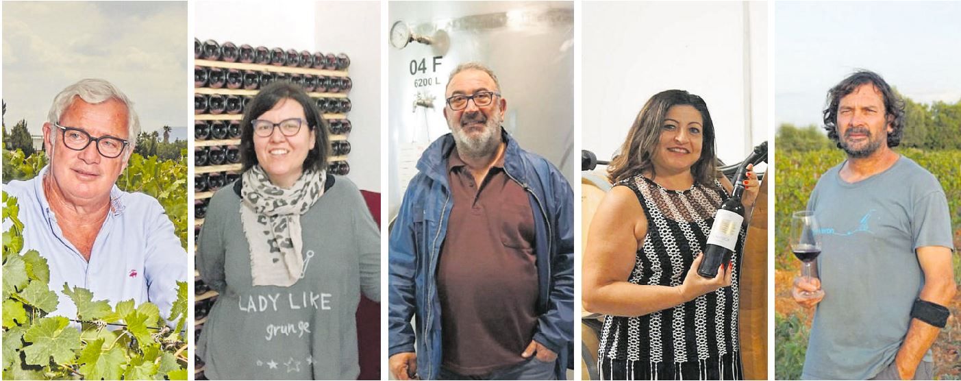 Los bodegueros levantan su voz De izquierda a derecha, Josep Lluís Roses, de Bodegas José L. Ferrer; Catalina Ribot, del Celler Galmés i Ribot; Lluís Armero, del ‘celler’ Armero i Adrover; Maria Antònia Febrer, del Celler Blanca Terra; y Pep Rodríguez, del celler Soca-rel.