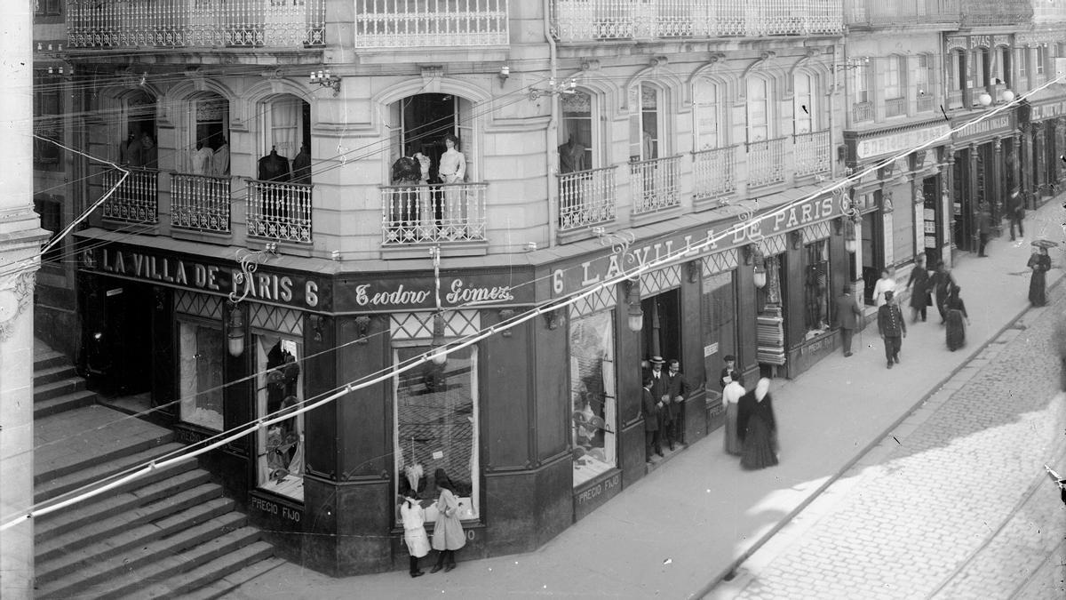 Edificio de La Villa de París, obra de Jenaro de la Fuente Domínguez, na Porta do Sol de Vigo, ca. 1913.