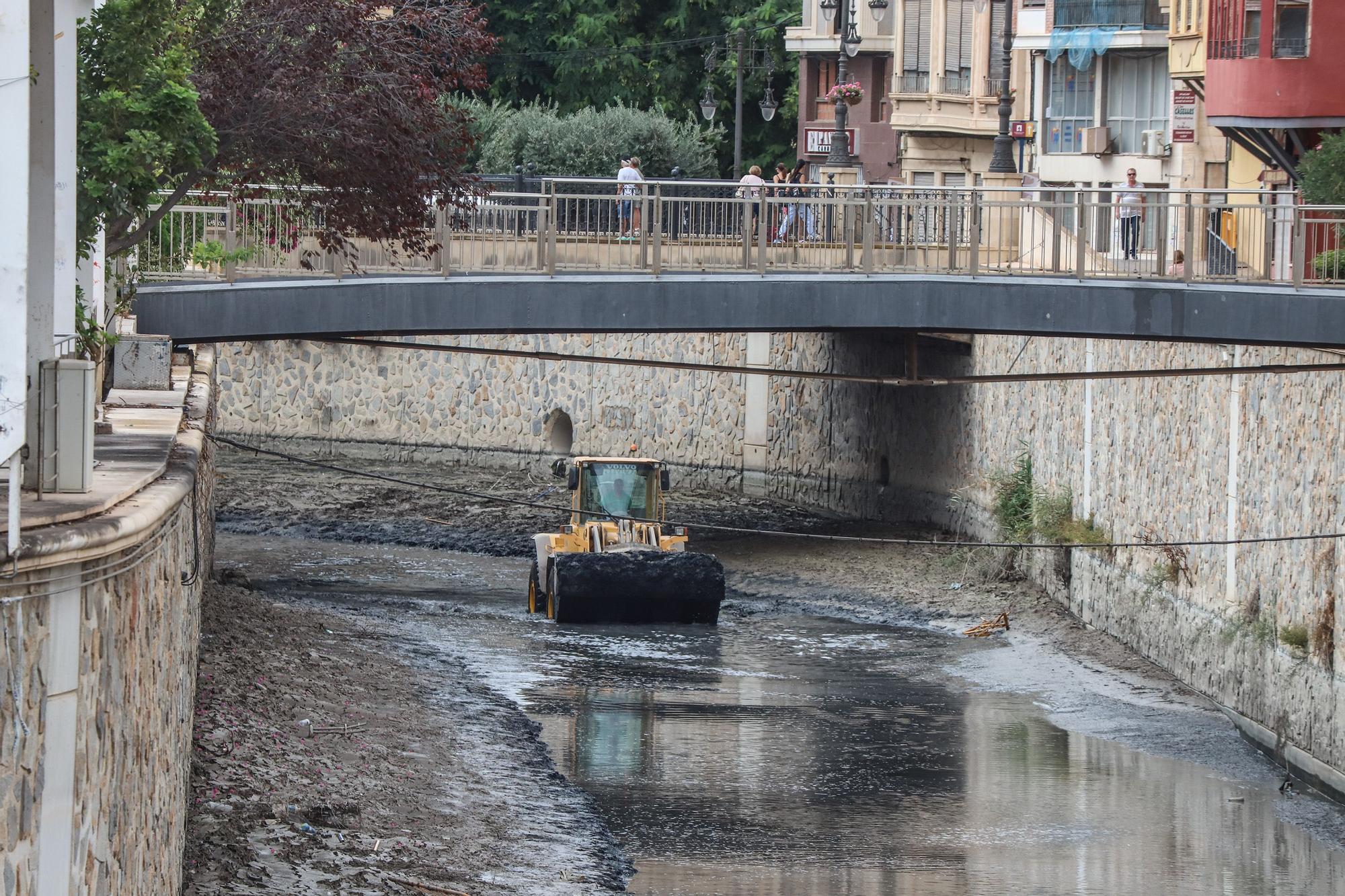 Así está el cauce del río Segura a su paso por Orihuela para retirar la acumulación de lodos