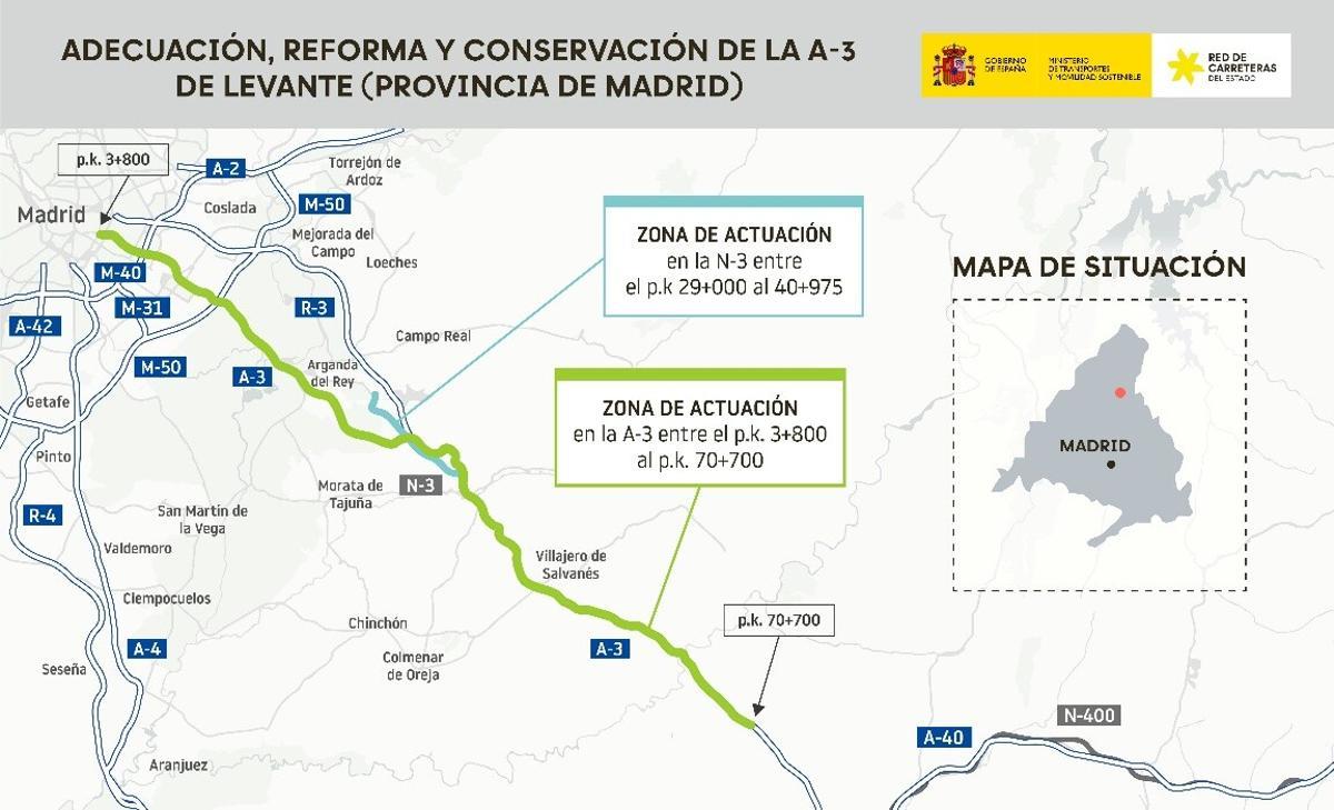 Transportes aprueba el anteproyecto de adecuación, reforma y conservación de la A-3