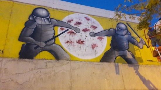 Estat del mural de Sant Julià després de l'atac vandàlic