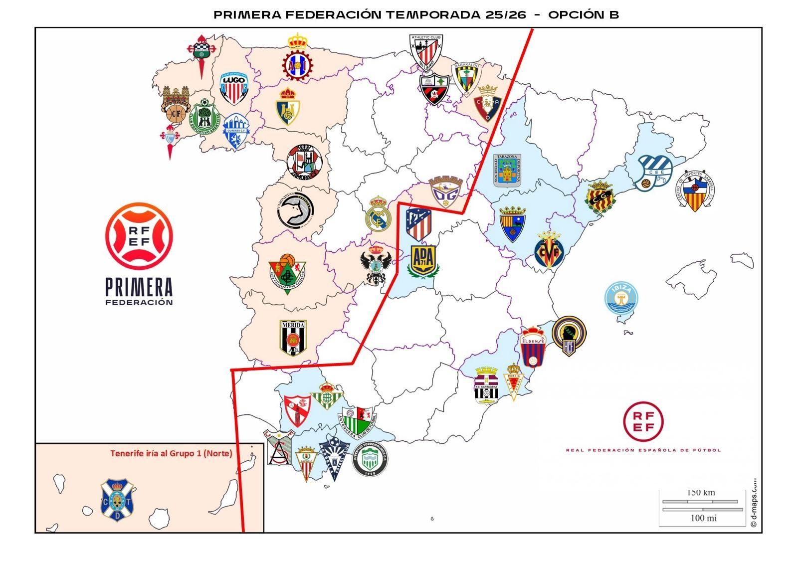 El reparto de los equipos en Primera RFEF la próxima temporada
