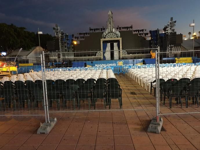 Escenario del Carnaval de Maspalomas, suspendido por el coronavirus