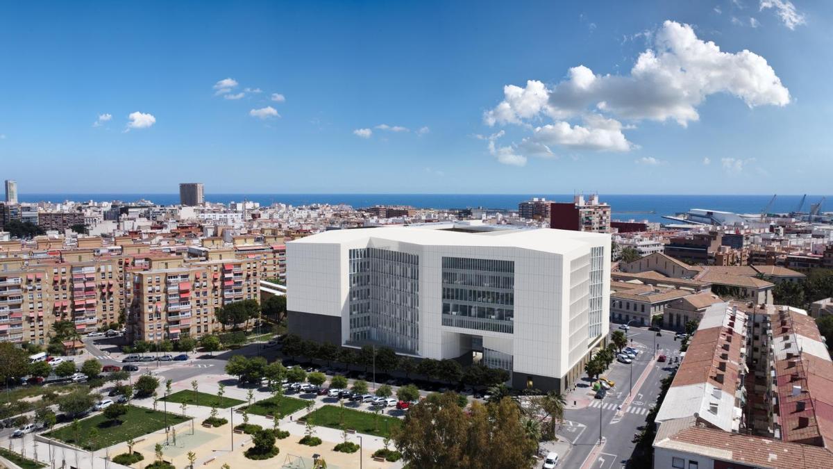 Recreación virtual del futuro edificio de la Ciudad de la Justicia.