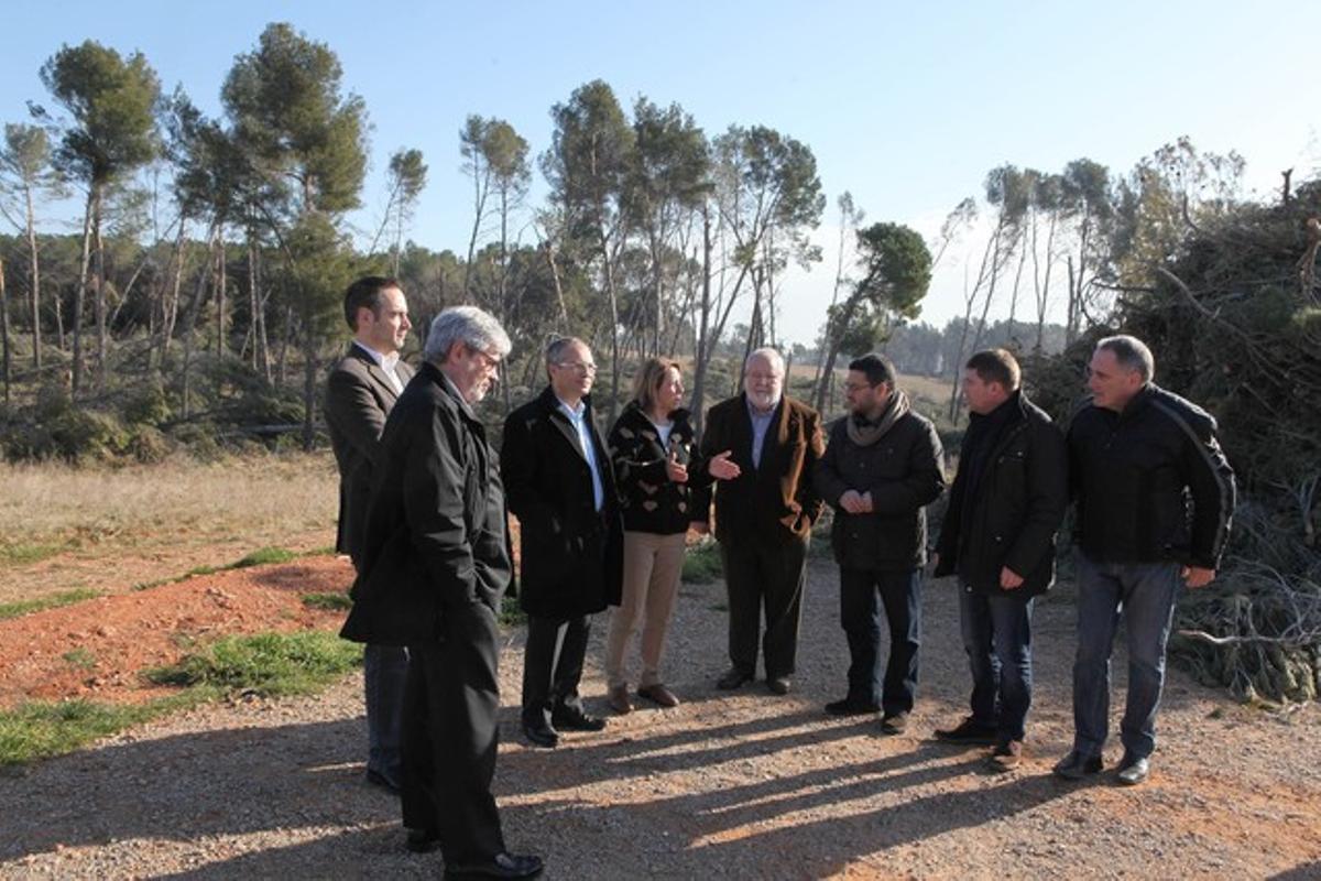 El president de la Diputació de Barcelona, Salvador Esteve, durant la visita al bosc de Can Deu de Sabadell.