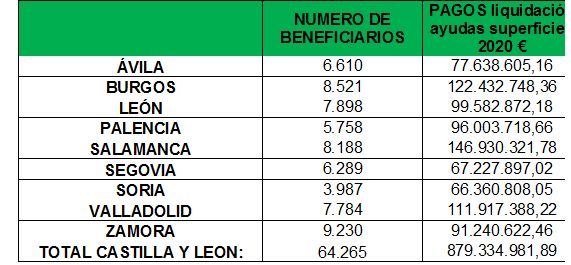 Pagos totales en concepto de ayudas directas de la PAC 2020