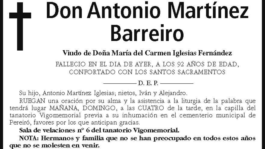 La esquela de Don Antonio Martínez Barreiro
