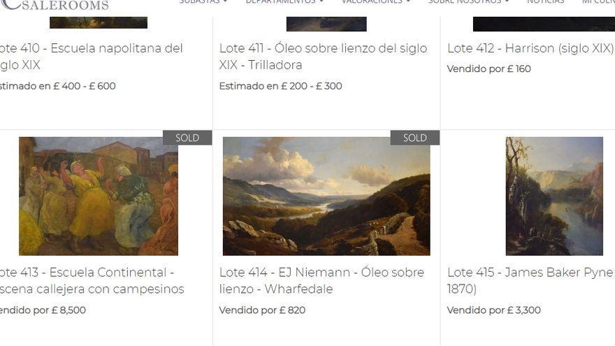 La página de la casa de subastas donde consta la venta del cuadro de Valle.