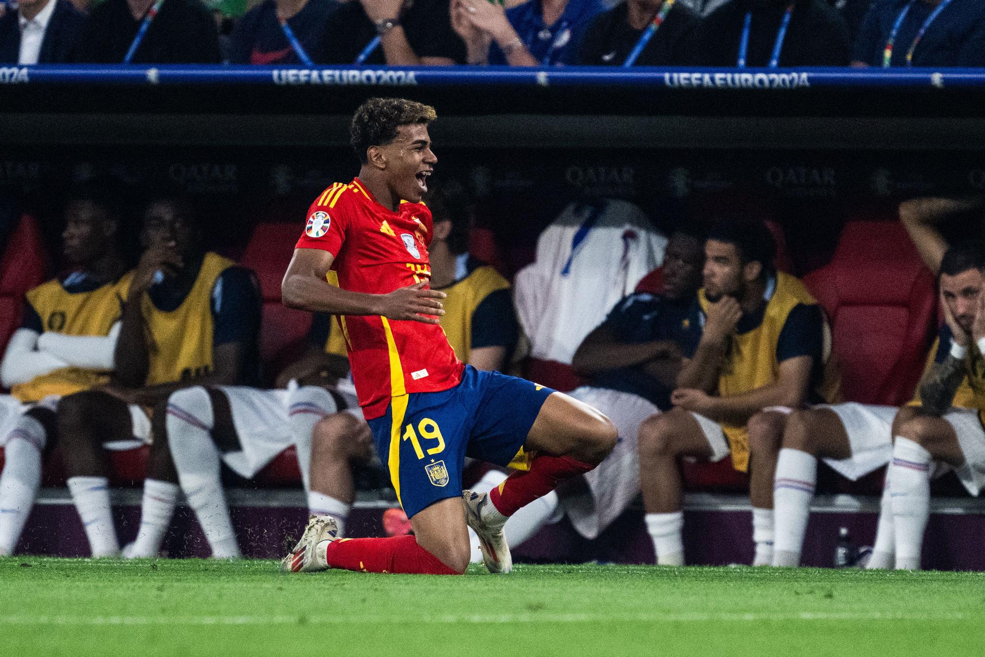 July 9, 2024, Munich, Germany: 240709 Lamine Yamal of Spain celebrates after 1-1 during the UEFA Euro 2024 Football Championship semifinal between Spain and France