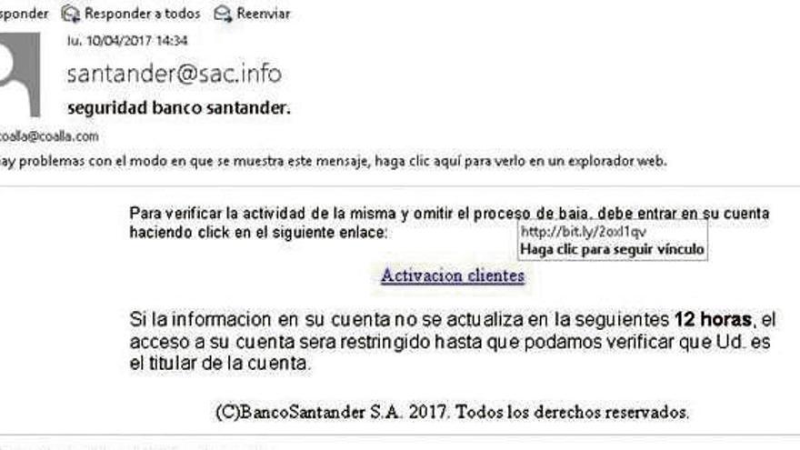 Correo electrónico que reciben las empresas con el virus en el enlace.