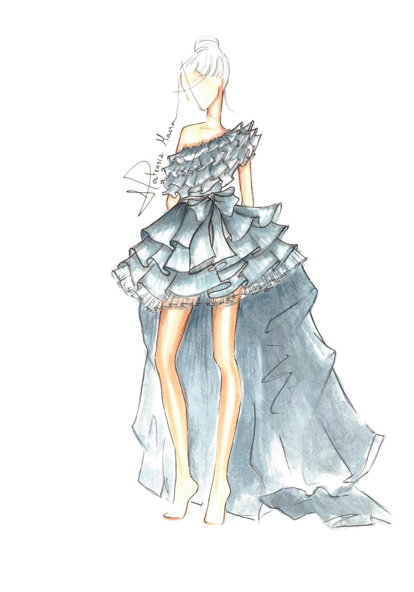 Boceto del vestido de Hortensia Maeso que diseñó para Berta Castañé