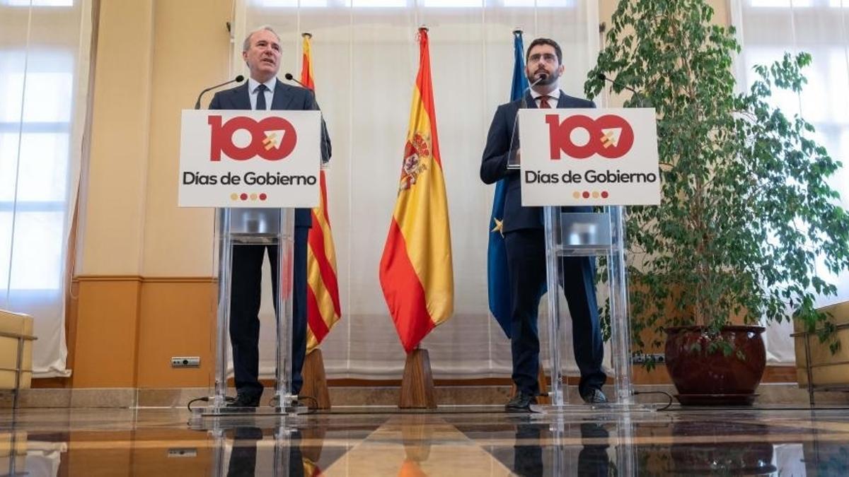 Jorge Azcón y Alejandro Nolasco, en la valoración de los primeros 100 días de Gobierno.