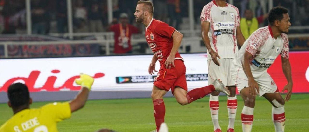 Joan Tomàs celebra un gol amb el Persija Jakarta durant la seva etapa a Indonèsia la tardor del 2019