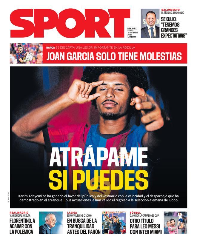 La portada de SPORT de hoy viernes, 18 de septiembre de 2026