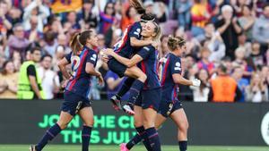 El Barça celebra el gol contra el Chelsea