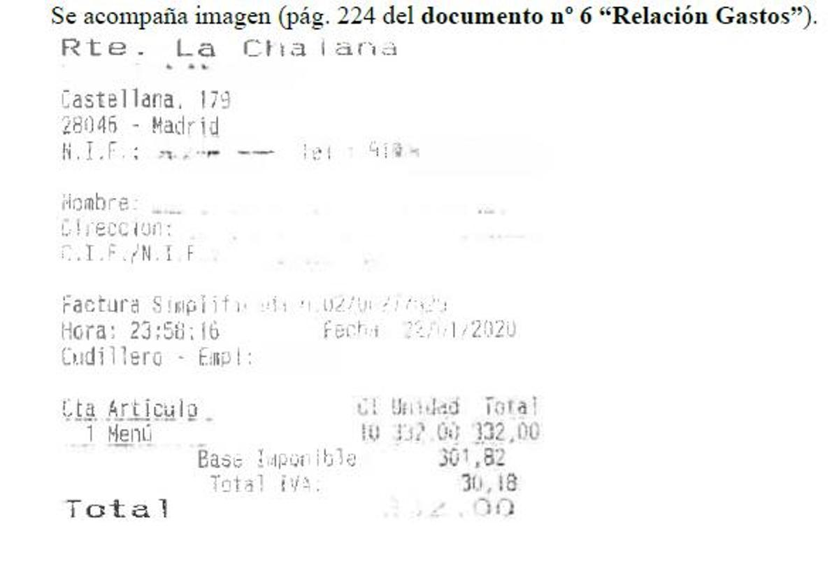 Factura de La Chalana