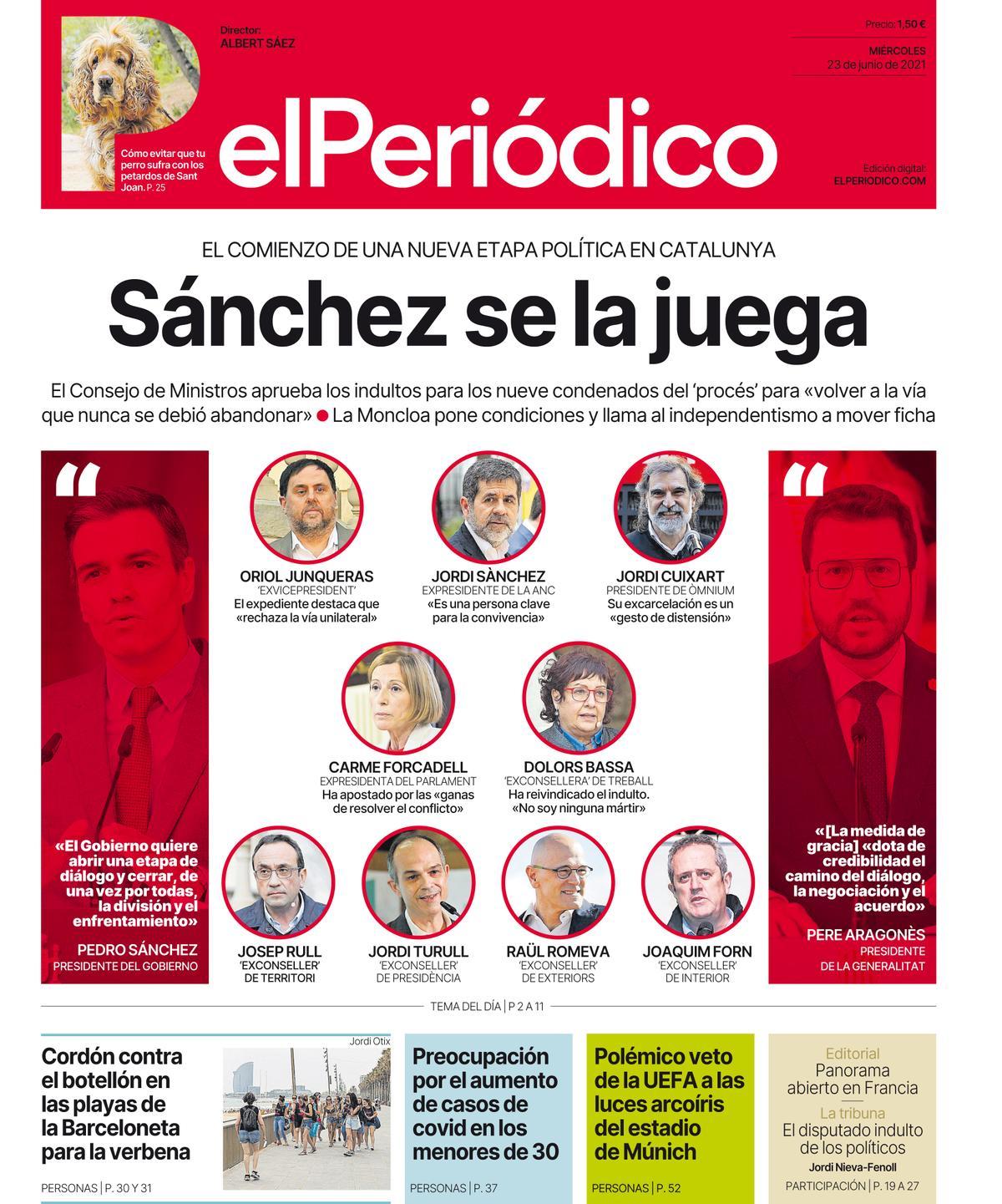 La portada d’EL PERIÓDICO del 23 de juny del 2021