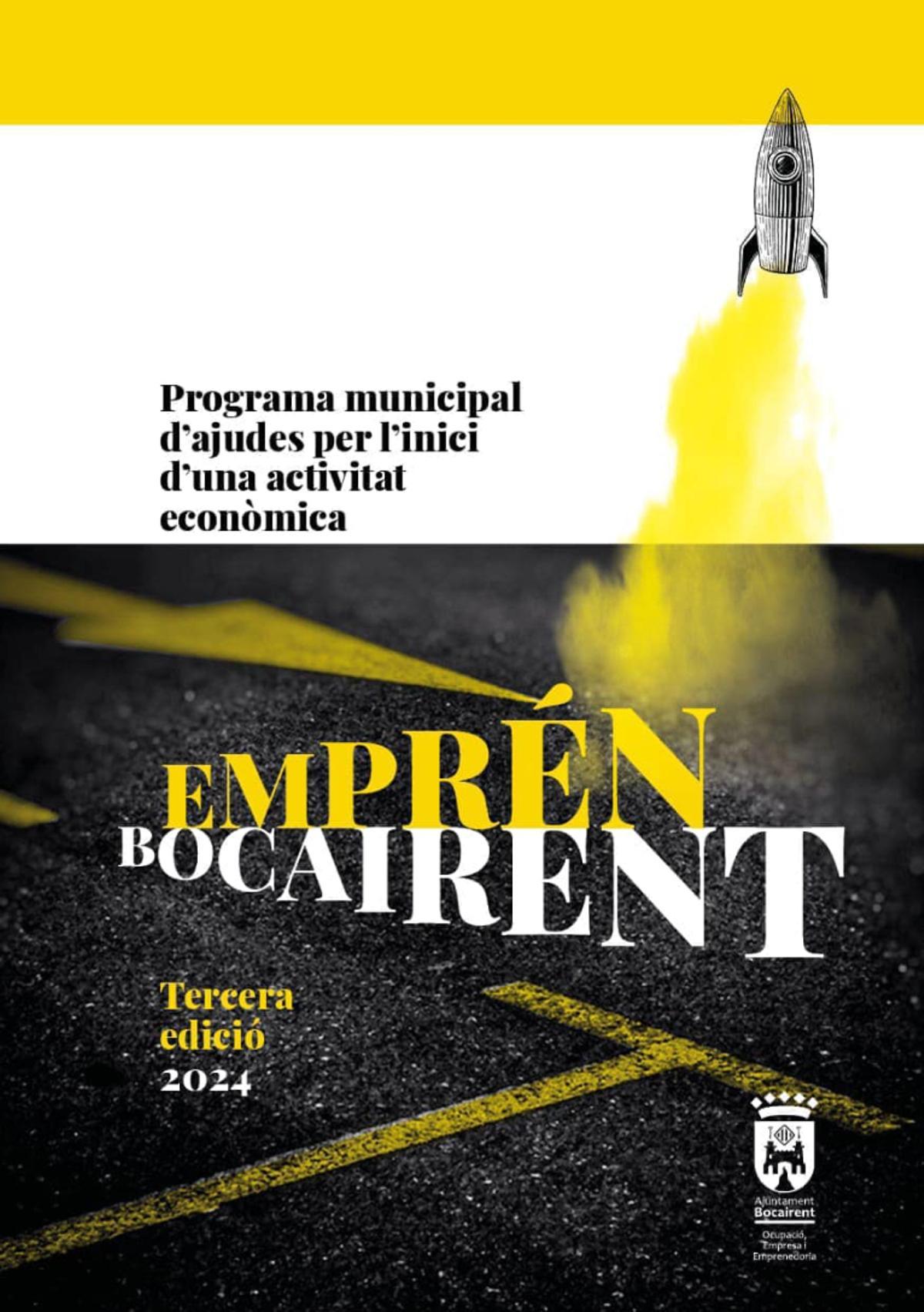 Cartel anunciador de la edición 2024 del programa "Emprén Bocairent", diseñado por Pablo Mestre