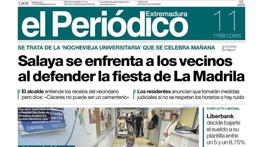 Esta es la portada de EL PERIÓDICO EXTREMADURA correspondiente al día 11 de diciembre del 2019