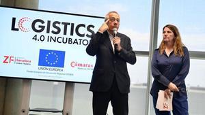 Pere Navarro y Blanca Sorigué, en la presentación de Logistics 4.0 Incubator, del Consorci de la Zona Franca.