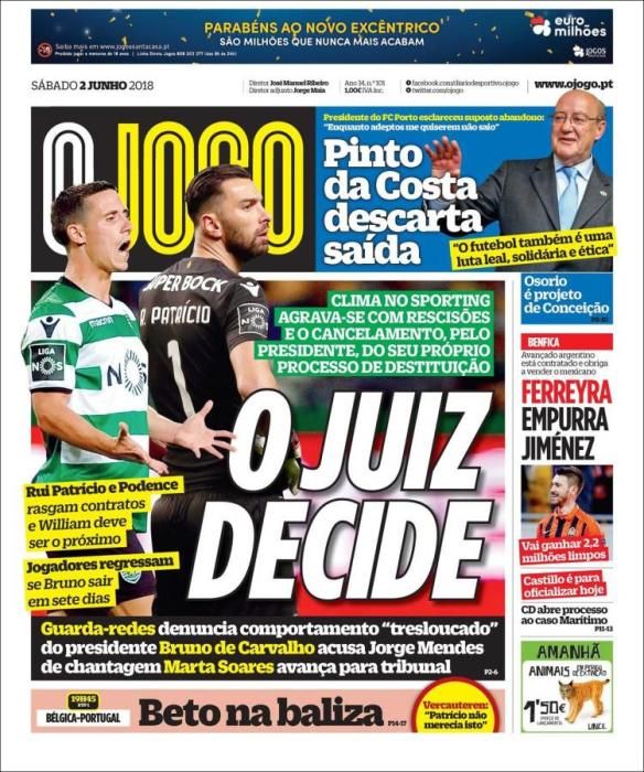 Portada O JOGO sábado 2 de junio 2018