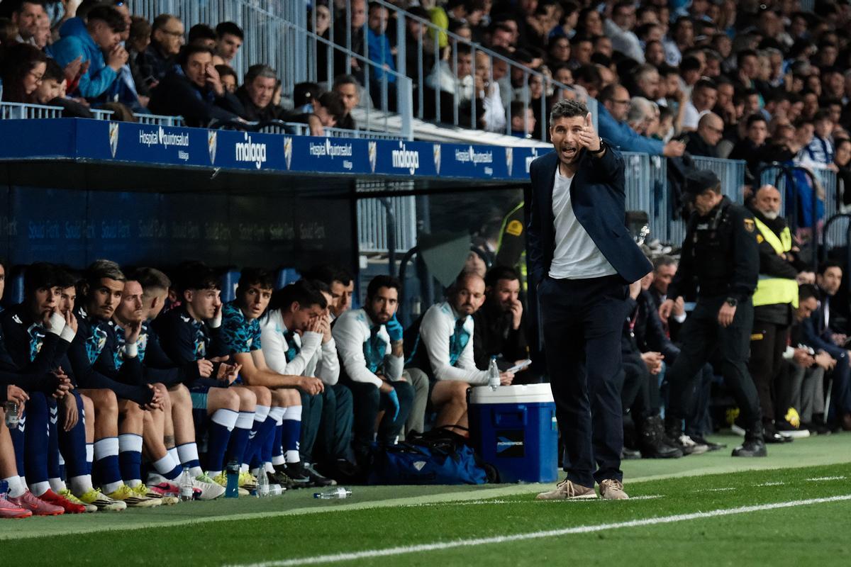 Juanfran Funes, este domingo en el Málaga CF-SD Huesca.