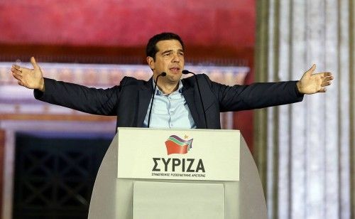 Los simpatizantes de Syriza celebran la victoria electoral de la coalición en Atenas