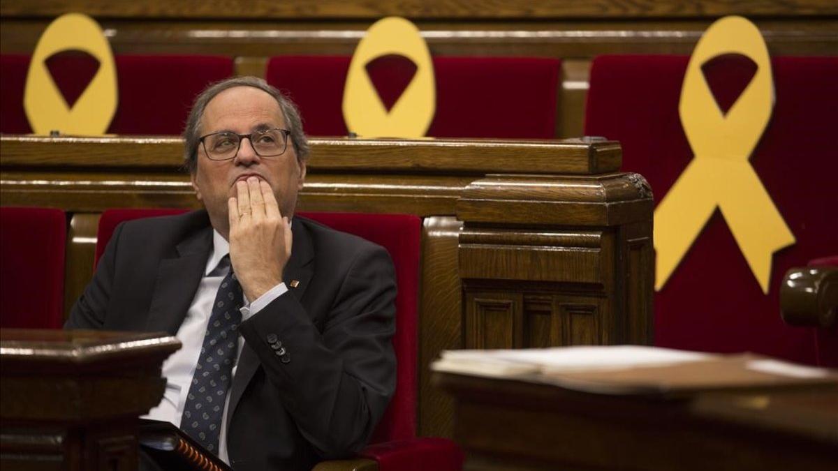 El 'president', Quim Torra, en una sesión de control en el Parlament.