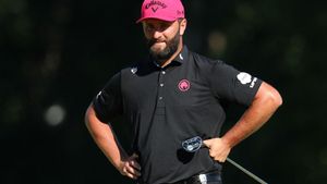 CHARLOTTE, NORTH CAROLINA - MAY 18: Jon Rahm of Spain reacts to a missed putt on the 16th green during the final round of the PGA Championship at Quail Hollow Country Club on May 18, 2025 in Charlotte, North Carolina. Kevin C. Cox/Getty Images/AFP (Photo by Kevin C. Cox / GETTY IMAGES NORTH AMERICA / Getty Images via AFP)