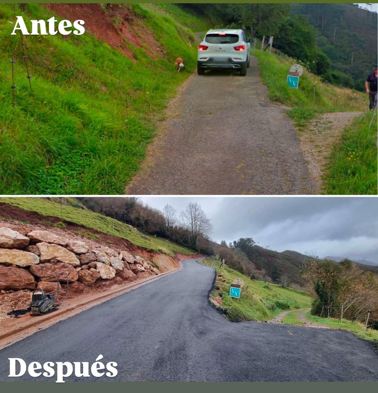 Imágenes de la carretera, antes y después de la obra.