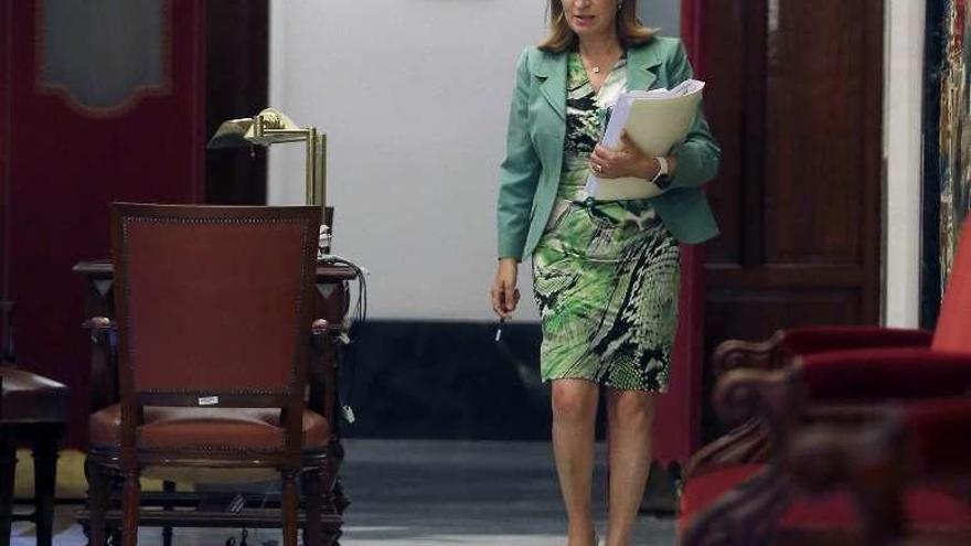 Pastor, el lunes, a su llegada a la reunión de la Mesa del Congreso. // Efe