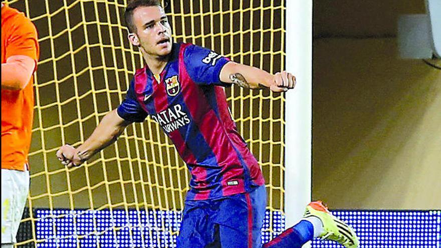 Sandro Ramírez festeja uno de los goles conquistados con el FC Barcelona