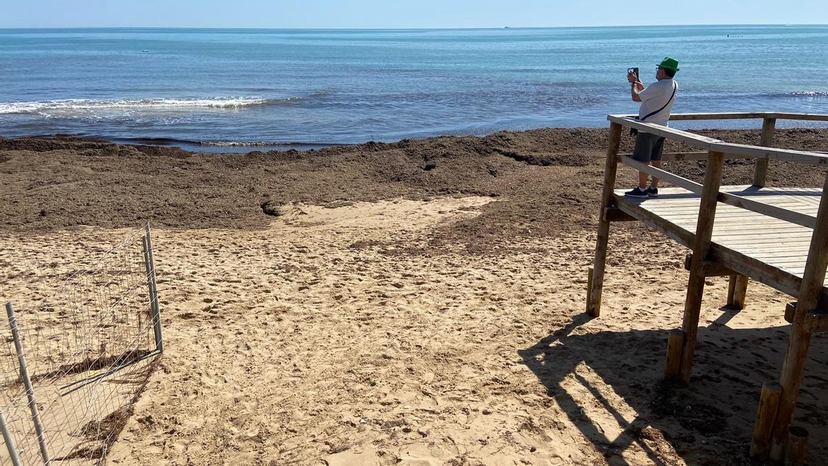 Un hombre fotografía la playa en Arenales del Sol