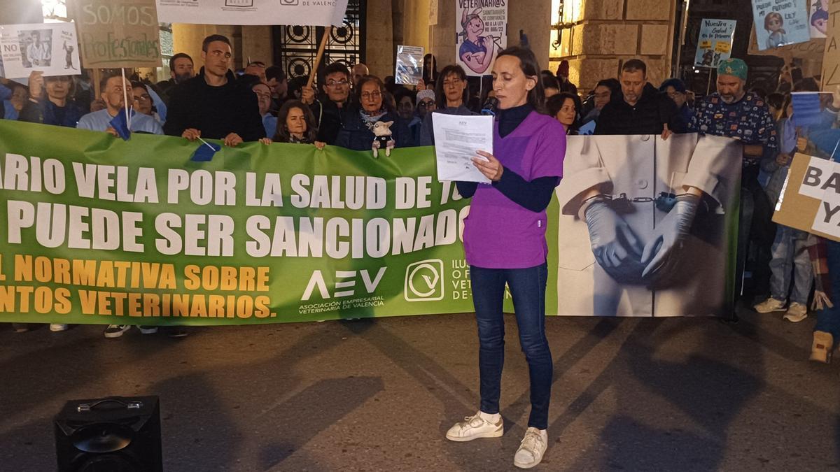 Un momento de la manifestación de veterinarios de este viernes en Valencia