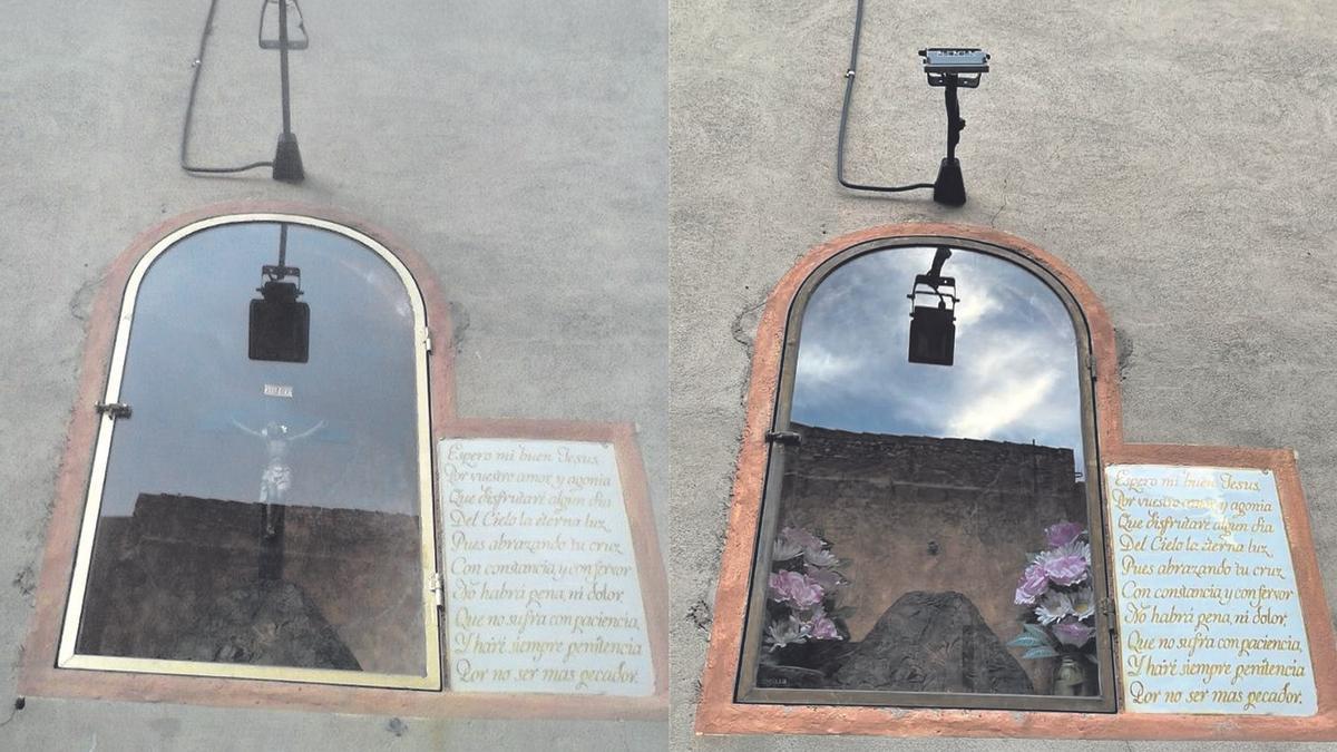 Montaje que prueba la presencia previa y la actual ausencia del Cristo en l'Alcora.