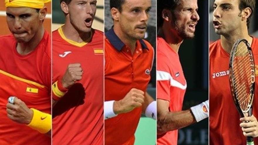 De izquierda a derecha Nadal, Pablo Carreño, Roberto Bautista, Feliciano López y Marcel Granollers.