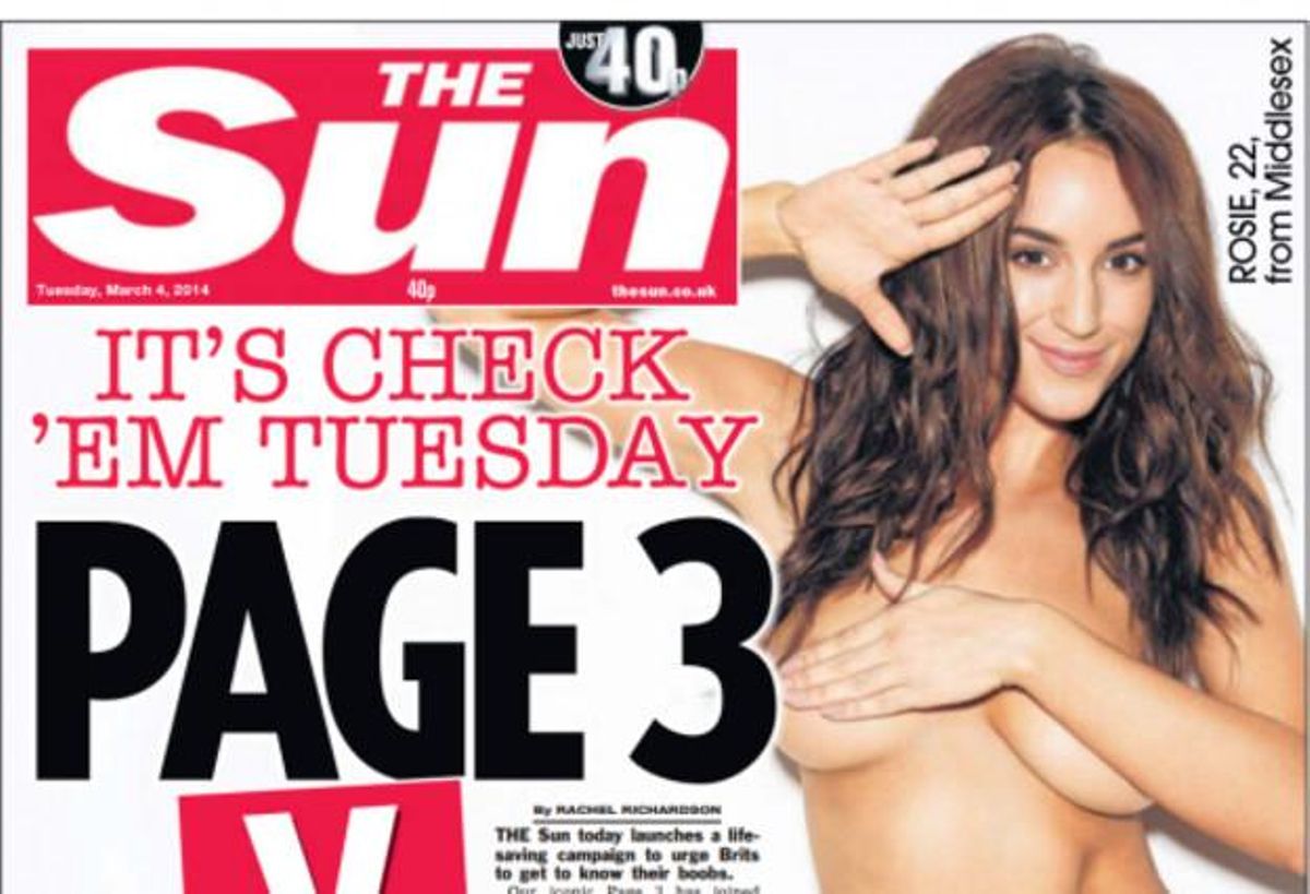 ’The Sun’ deixa de publicar, en paper, la seva famosa noia en ’topless’ de la pàgina 3. ’The Sun’ deixa de publicar, en paper, la seva famosa noia en ’topless’ de la pàgina 3.