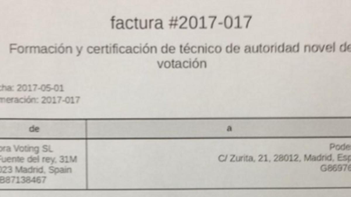 Factura de Agora Voting a Podemos por la formación de &quot;autoridad&quot; en sistemas de votación