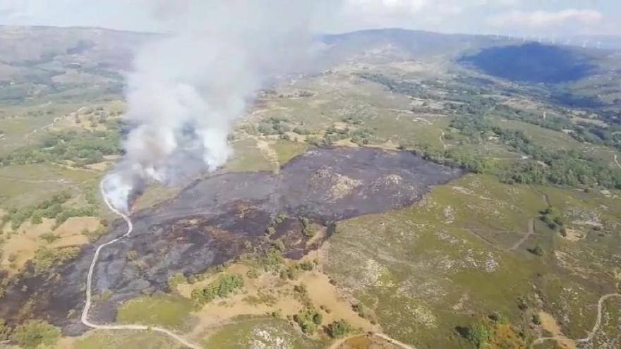 Zona afectada por el incendio en una foto aérea de la BRIF de Tabuyo