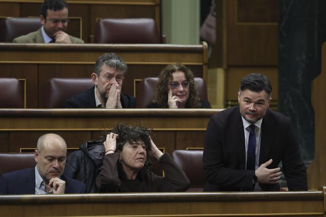 El líder de ERC en el Congreso, Gabriel Rufián, esta semana con su grupo en el Congreso.